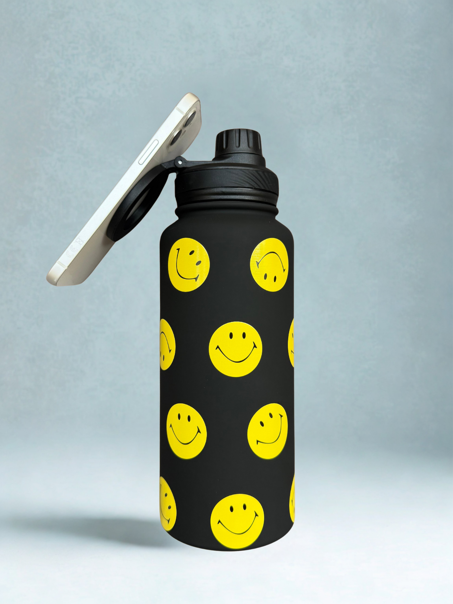 Magnetic Safe Water Bottle 1L Graphic Print - BLACK SMILES