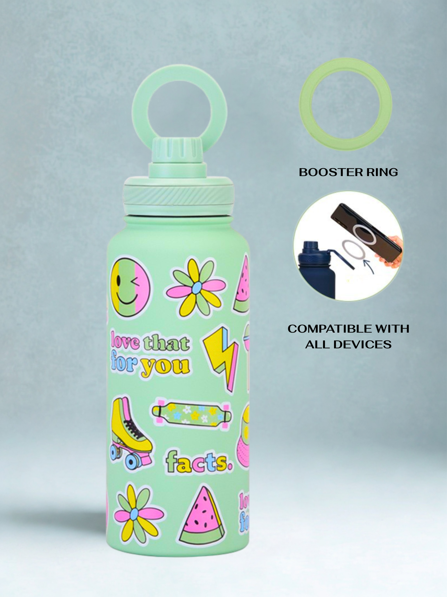 Magnetic Safe Water Bottle 1L Graphic Print - GREEN