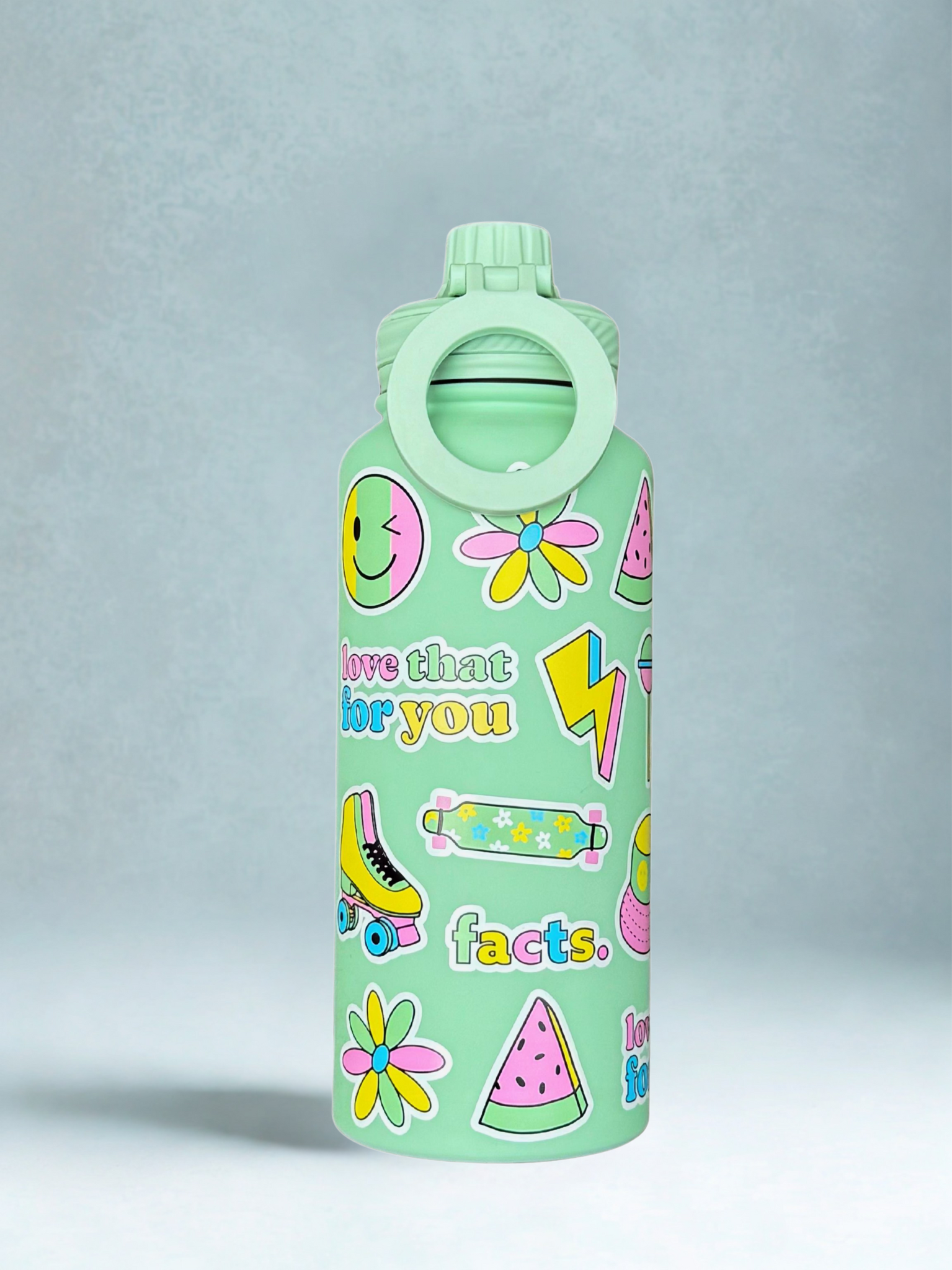 Magnetic Safe Water Bottle 1L Graphic Print - GREEN