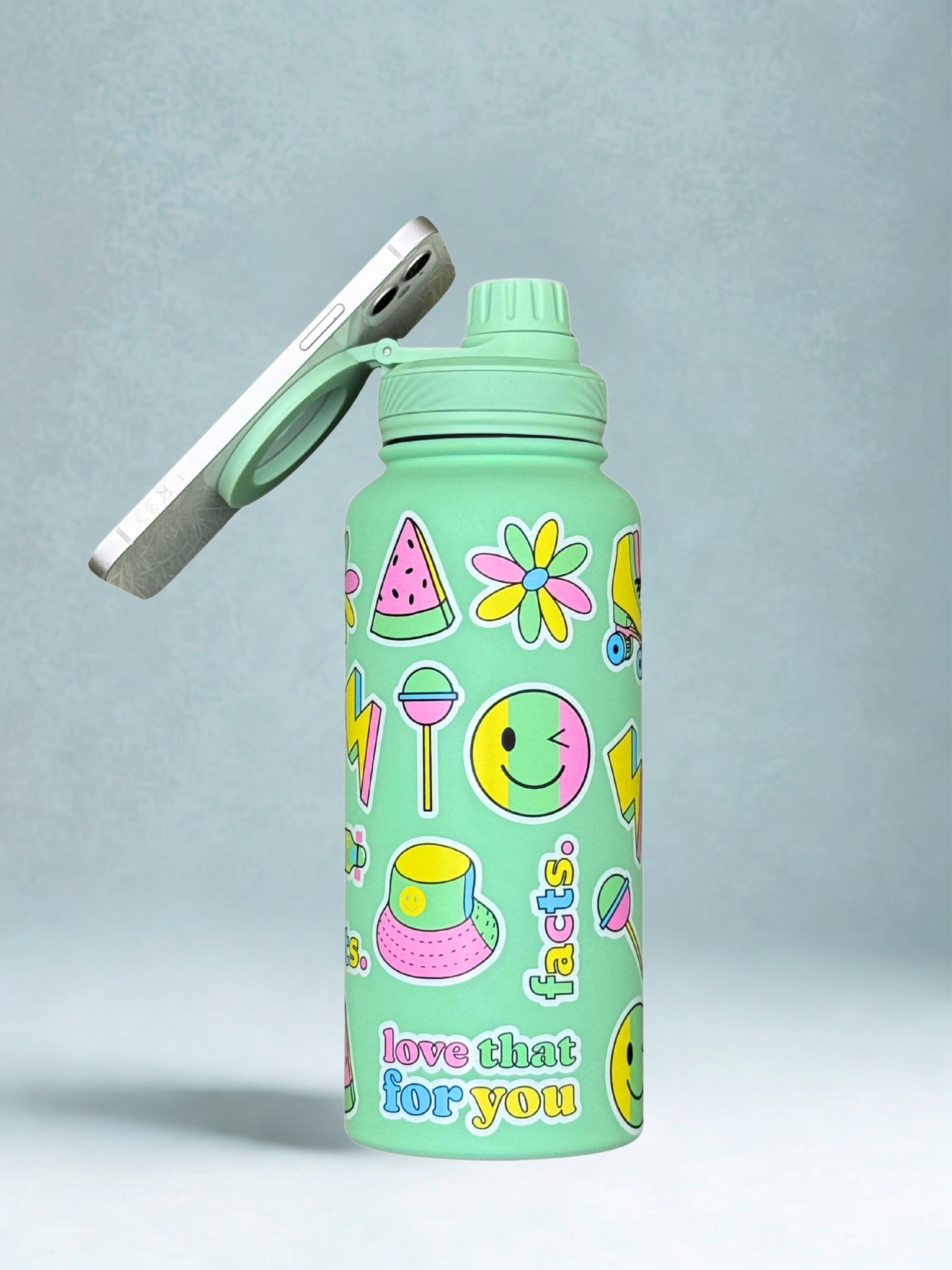 Magnetic Safe Water Bottle 1L Graphic Print - GREEN