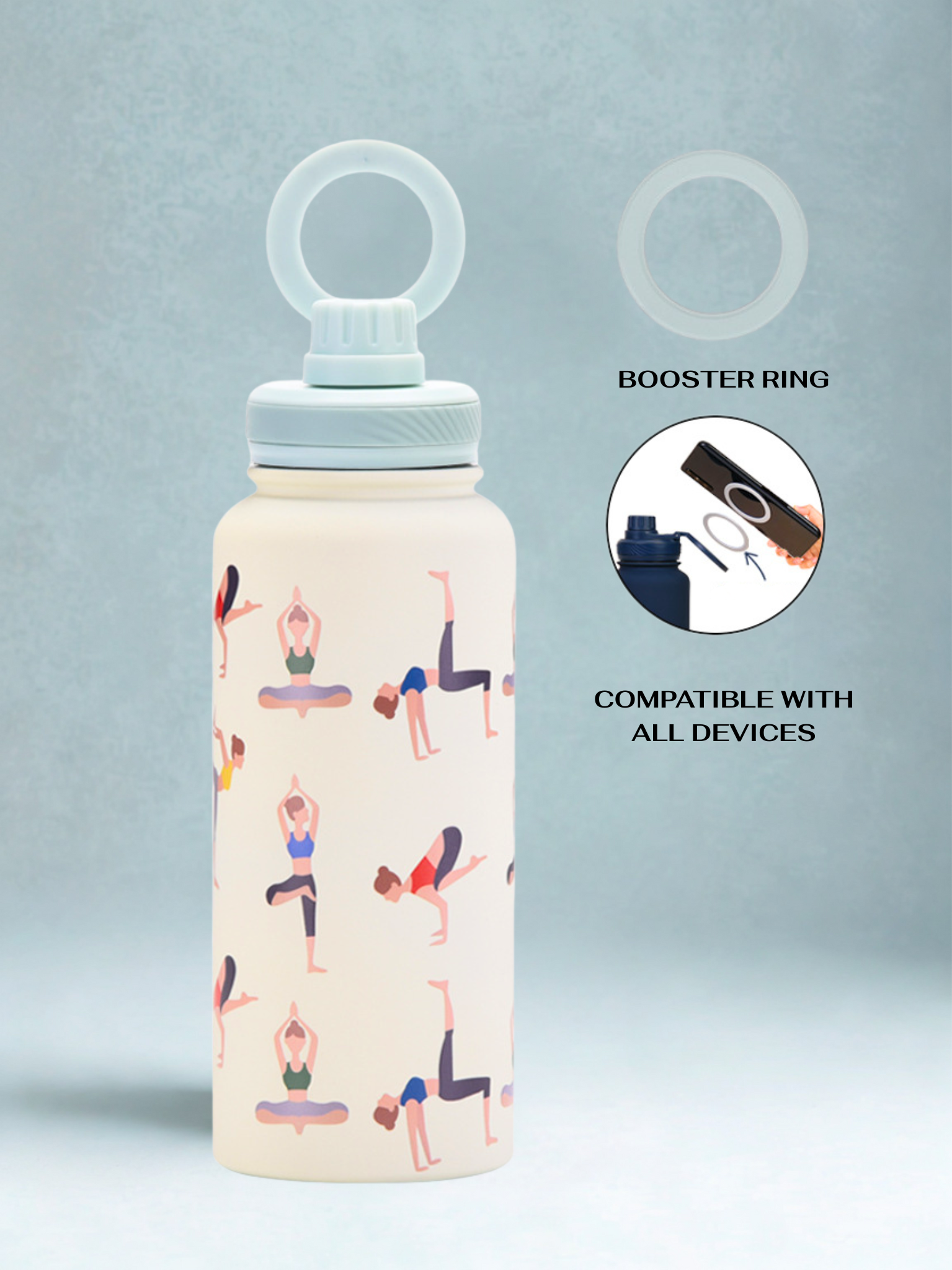 Magnetic Safe Water Bottle 1L Graphic Print - LIGHT BLUE