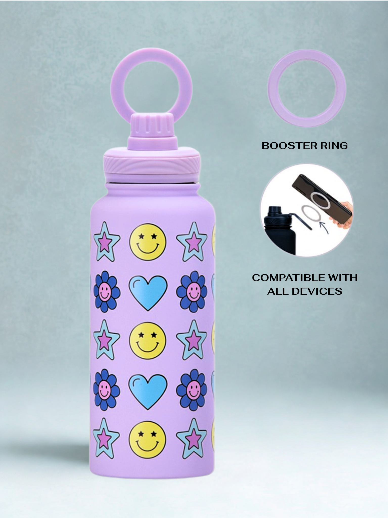 Magnetic Safe Water Bottle 1L Graphic Print - PURPLE