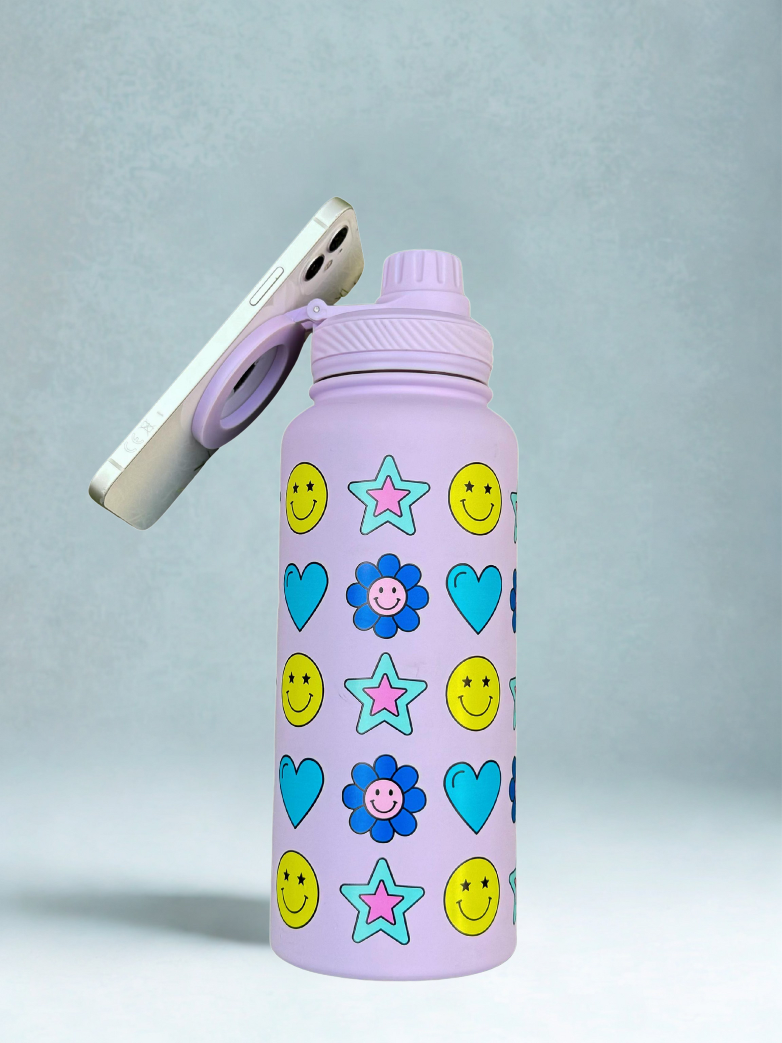 Magnetic Safe Water Bottle 1L Graphic Print - PURPLE