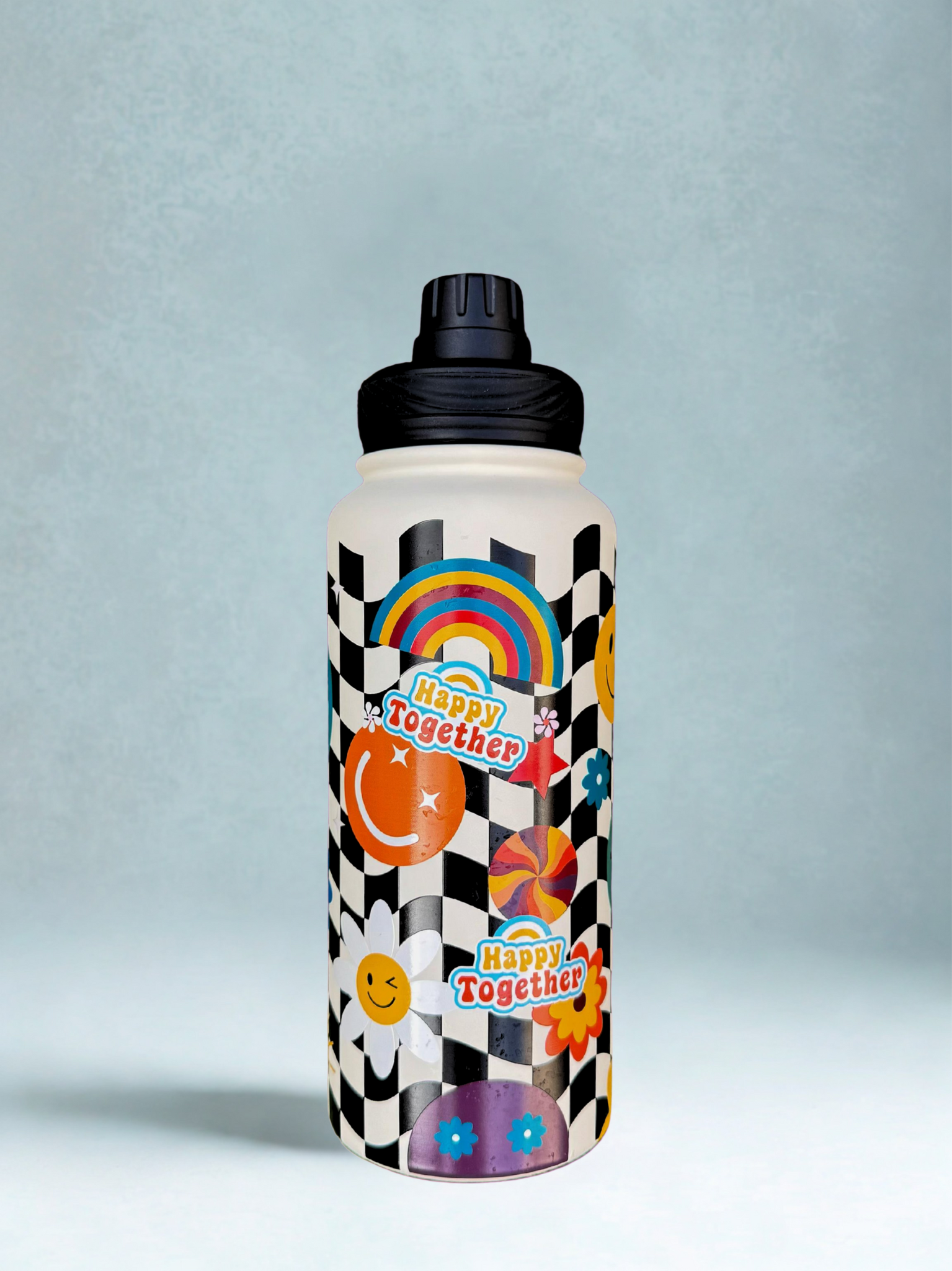 Magnetic Safe Water Bottle 1L Graphic Print - CHECKERED SMILE