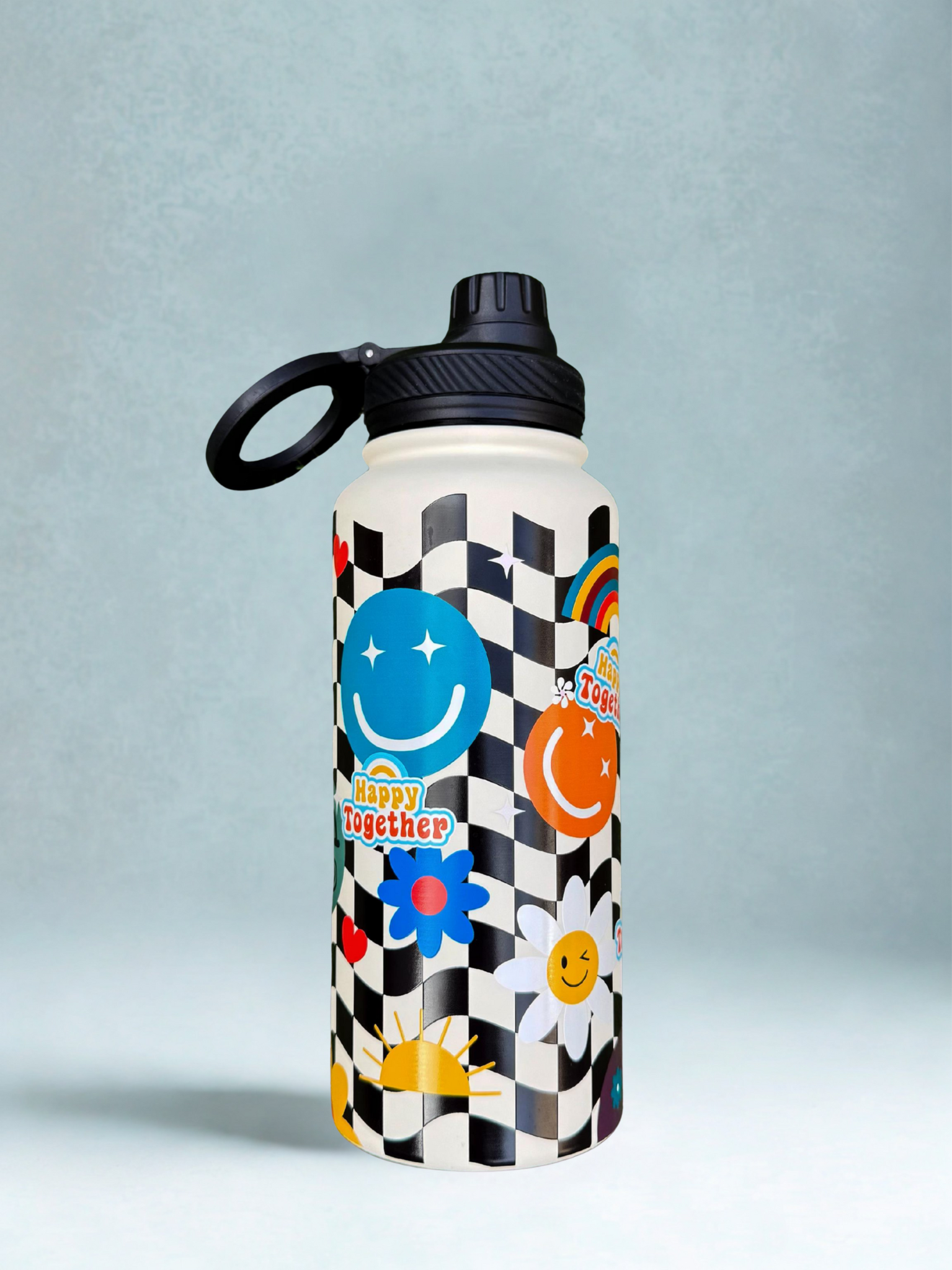 Magnetic Safe Water Bottle 1L Graphic Print - CHECKERED SMILE