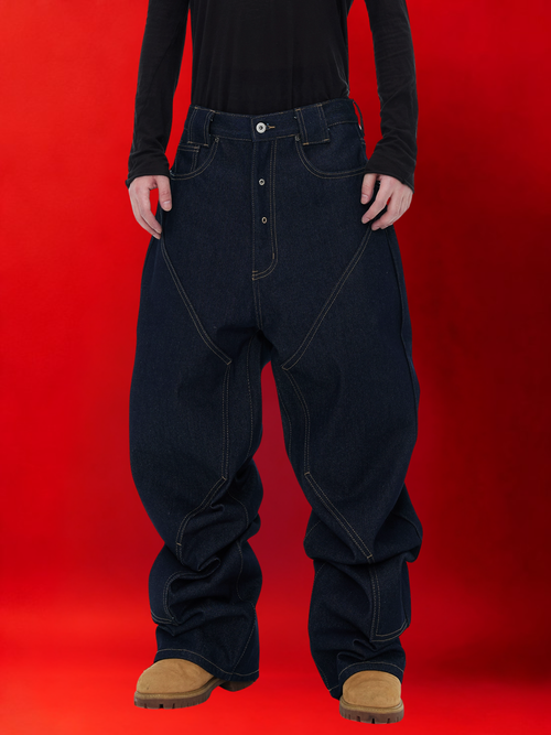 Geometric Cut Deconstructed Loose-Crotch Denim