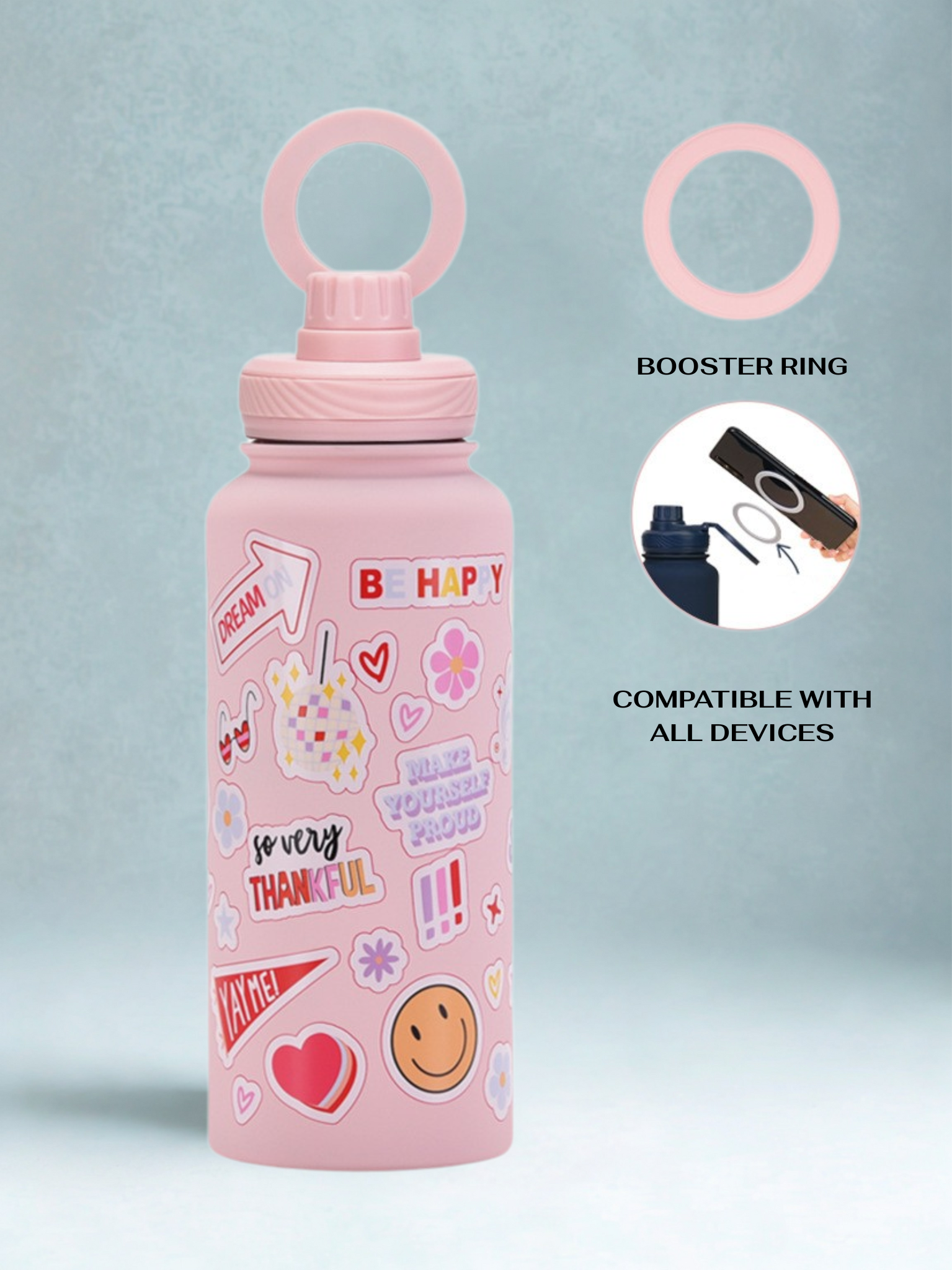 Magnetic Safe Water Bottle 1L Graphic Print - PINK