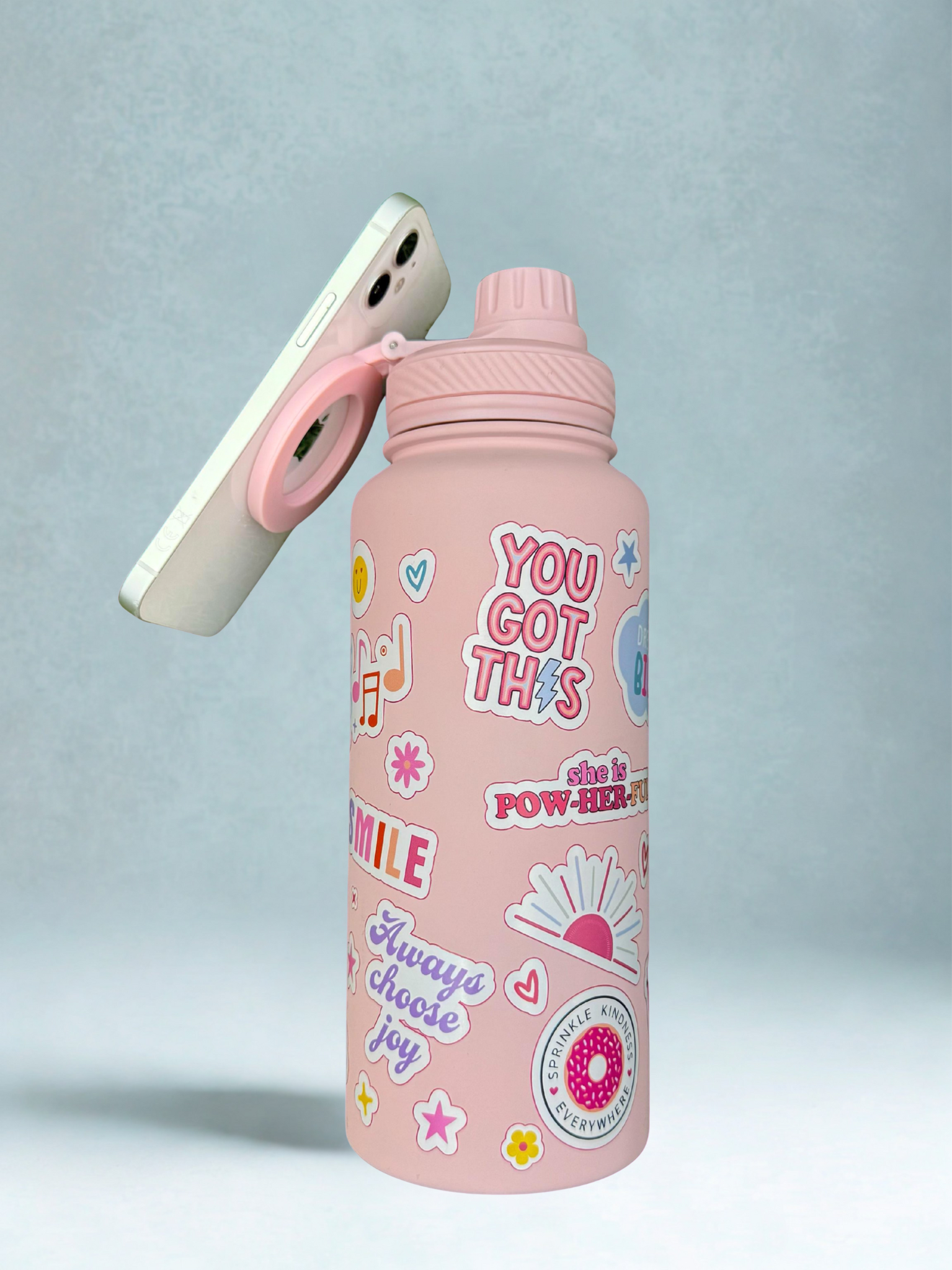 Magnetic Safe Water Bottle 1L Graphic Print - PINK