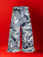 Wide Leg Distressed  Camo Denim