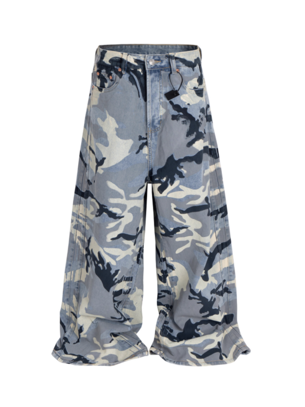 Wide Leg Distressed  Camo Denim