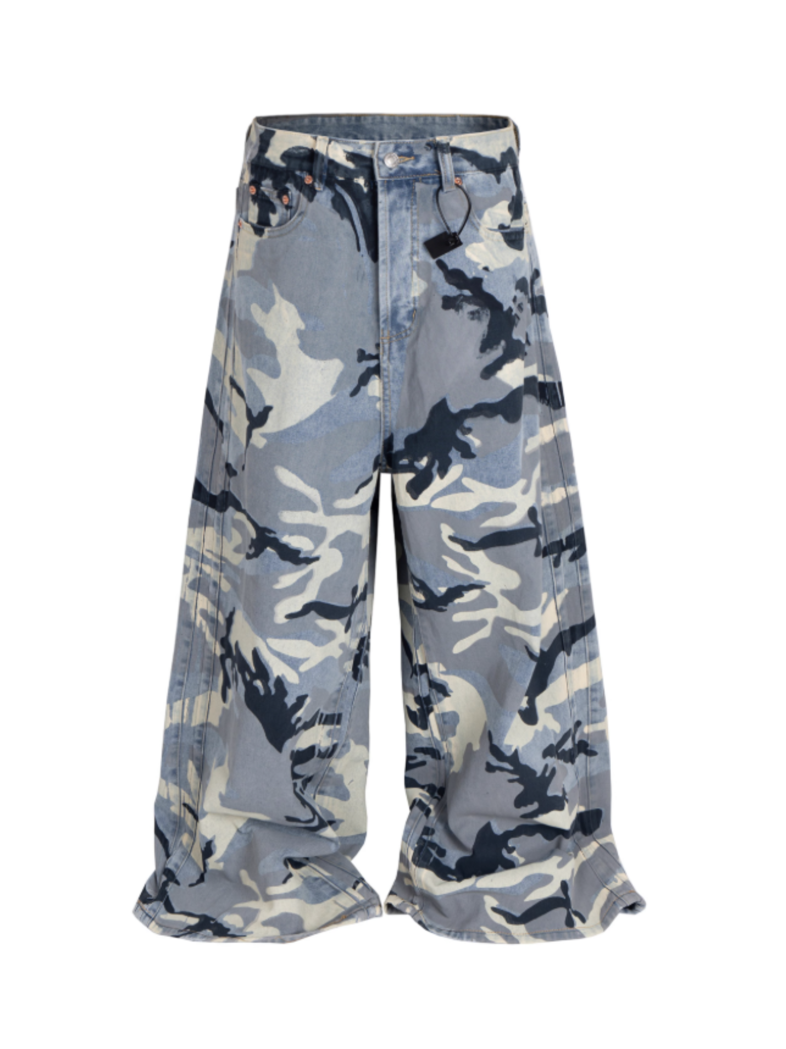 Wide Leg Distressed  Camo Denim