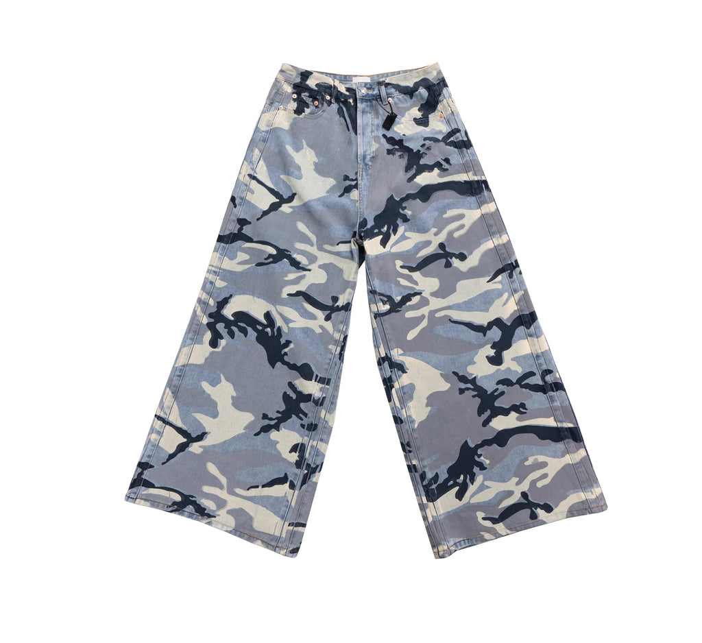Wide Leg Distressed  Camo Denim