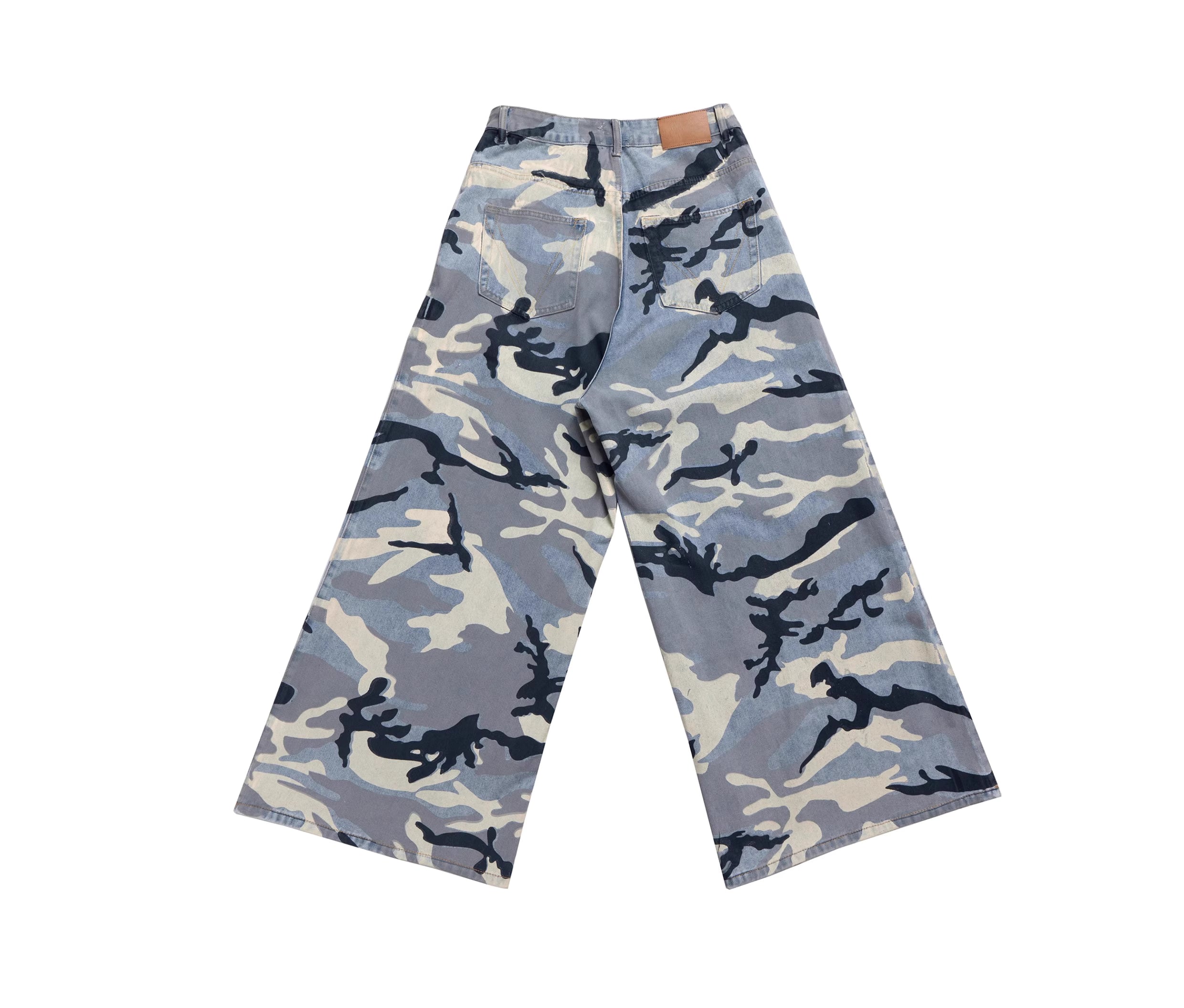Wide Leg Distressed  Camo Denim