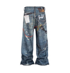 Wide Leg 3D Scissors Print Denim