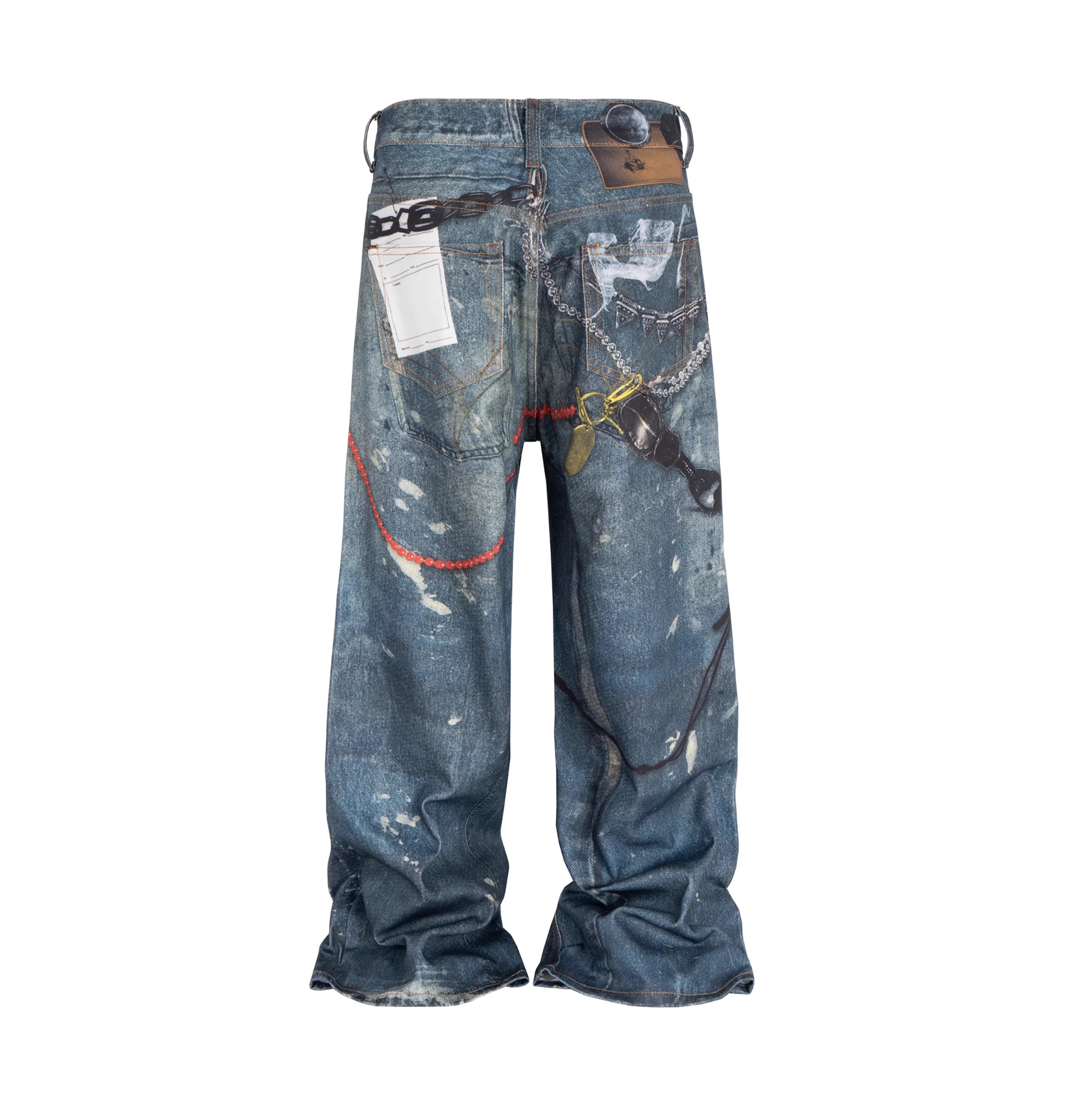 Wide Leg 3D Scissors Print Denim