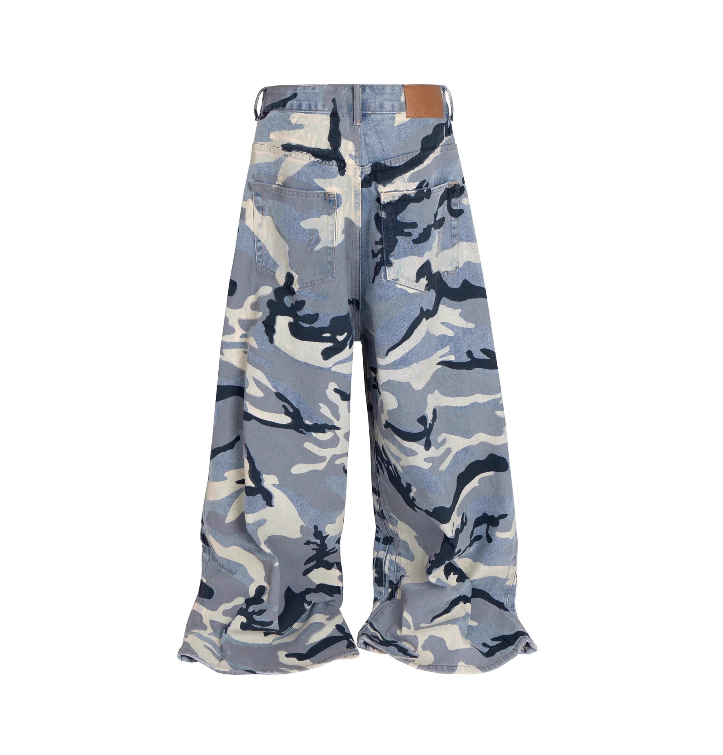 Wide Leg Distressed  Camo Denim