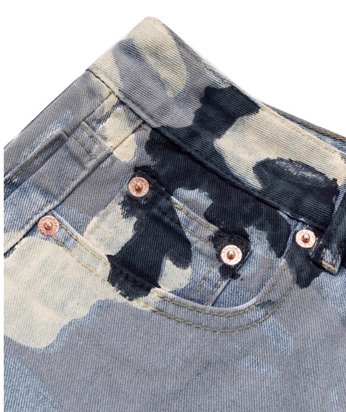 Wide Leg Distressed  Camo Denim