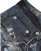 Wide Leg 3D Scissors Print Denim