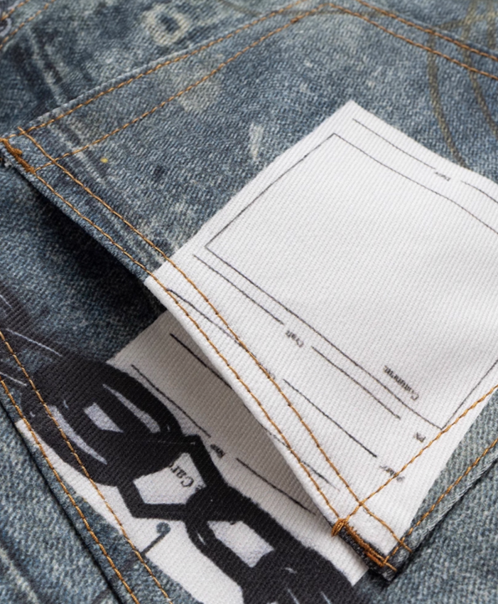 Wide Leg 3D Scissors Print Denim