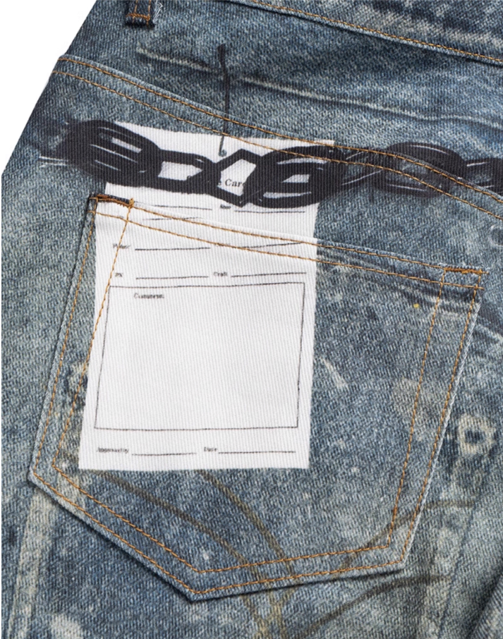 Wide Leg 3D Scissors Print Denim