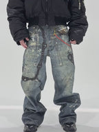 Wide Leg 3D Scissors Print Denim