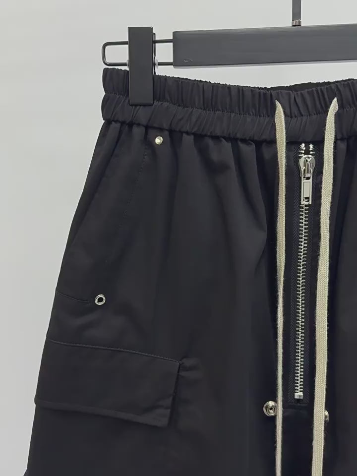 Dark Drawstring Cargo Shorts