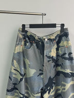 Wide Leg Distressed  Camo Denim